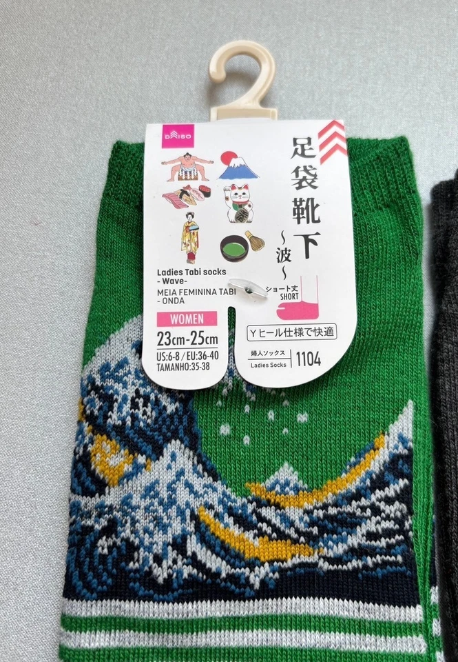 Daiso Calcetines Tabi Mujer Hechos en Japonés, Patrón Ondas, Juego de 3, Nuevos, 23-25cm Foto 2 de 4