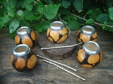 Argentina Mate Gourd Hand Made Natural Tea Cup + Straw -Yerba Mate Smoked08