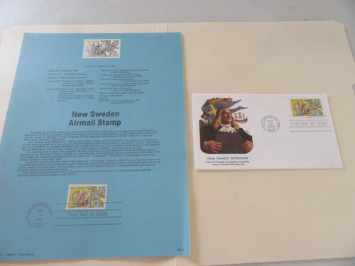 New Sweden 350th Anniv. 44c Stamp Fdc Sc#C117 Fleetwood Cover + Souv. Page Fdc
