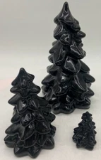 Set of 3 Christmas Holiday Trees - Black Glass - Mosser USA