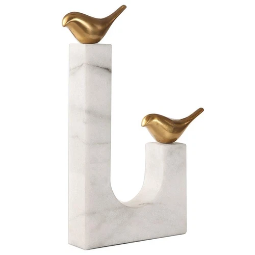 Uttermost Songbirds Brass and Marble Sculpture in White and Brass - Picture 3 of 5