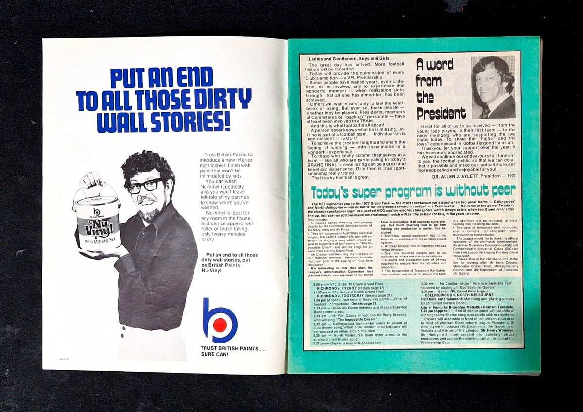 1977 VFL GRAND FINAL Football Record 🏆 NORTH MELBOURNE Kangaroos 🏉  Collingwood | eBay Australia