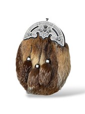 Scottish Men's Thistle Cantle Fur Sporran 3 Tassels Sporran With Chain Belt