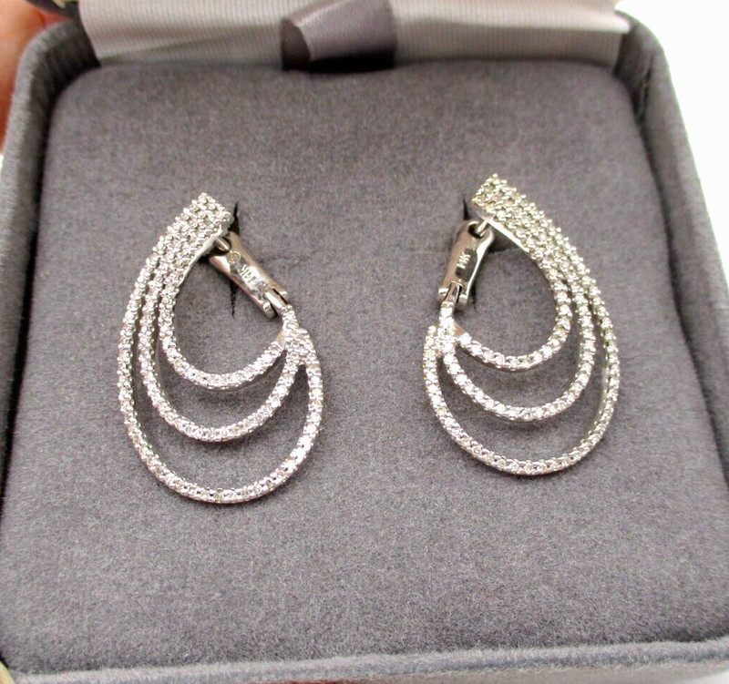 14K White Gold 214 Diamond Triple Hoop Earrings [E92]