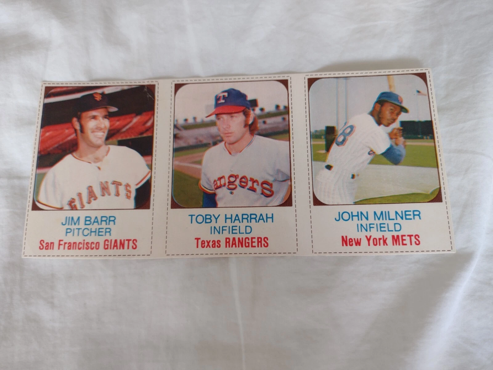 1975 Hostess 3 Card Panel - 13-15 Jim Barr Toby Harrah John Milner