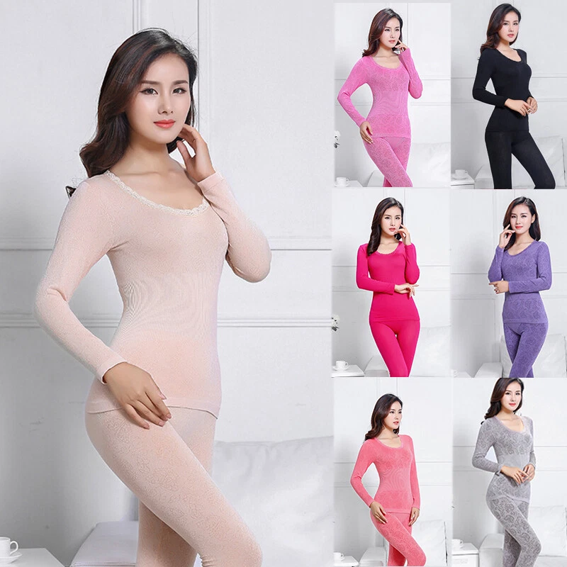 2PCS/Set Women Thermal Underwear T-Shirt Top+Long Pants Winter