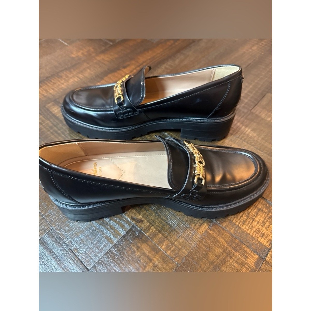 Sam Edelman Teo Lug Loafer Black Leather Gold Bit 8.5 Preppy  display picture 2