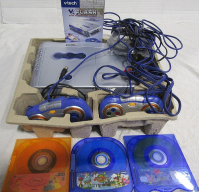 VTech V.FLASH Home Edutainment Video Game System + 3 Games TESTED