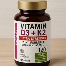 Vitamin D3 + K2 (MK-7) Softgels – High Strength 120 Count | Bone, Heart & Immune
