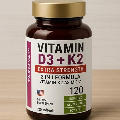 Vitamin D3 + K2 (MK-7) Softgels   High Strength 120 Count | Bone, Heart & Immune