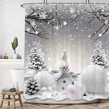 Christmas Snowman Shower Curtain, Grey Winter Snowflake 72"W x 72"L Pack of 1 