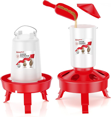 Chick Feeder and Waterer Set, Top Fill 0.4 Gal Feeder and 0.4 Gal Waterer with S