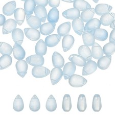 Teardrop Czech Glass Beads, 100 Pcs Bohemia Beads, Clear Blue, 6x9mm