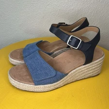 Excellent Vionic Sable Women's 9.5 Platform Wedge Summer Sandal Denim Black