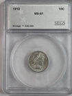 1910 Barber Dime 10c SEGS MS61 Sharp  Strike Nice Luster Bright White!