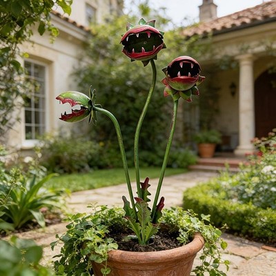 Metal Carnivorous Plant Garden Stake, Spiky Venus Flytrap Garden