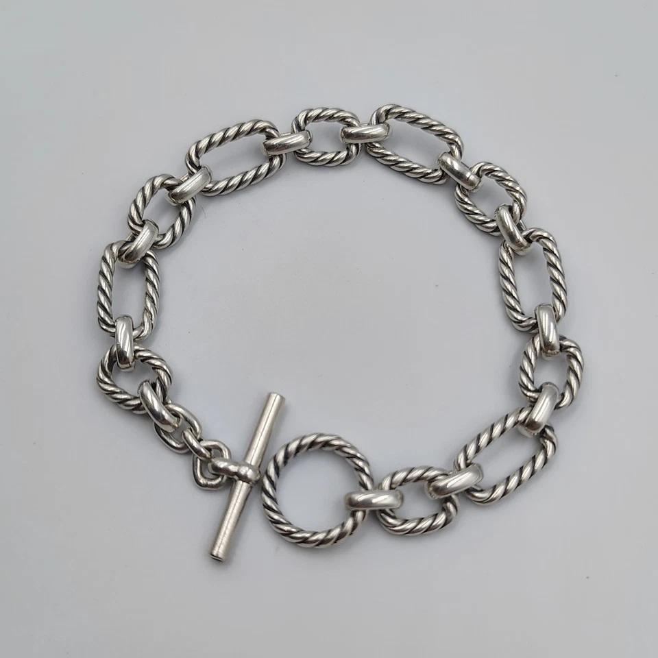 Brazalete David Yurman de plata de ley 925 zafiro cierre de palanca cable 7,25" Foto 3 de 4