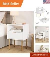 Versatile Nightstand with Storage Drawer - Gold Frame Small Modern Side Table