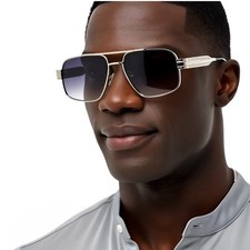 Silver Gold Men Sunglasses Thick Frame Elegant Outdoor Driving Shades Hip Hop