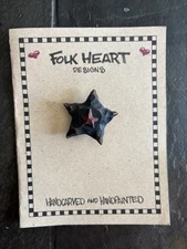 Folk Art Star Pin Brooch On Card Country Primitive Hand Carved & Painted