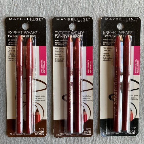 Maybelline ExpertWear Twin Eye & Brow Pencils 101 102 103 Brown Black NEW - Afbeelding 1 van 8