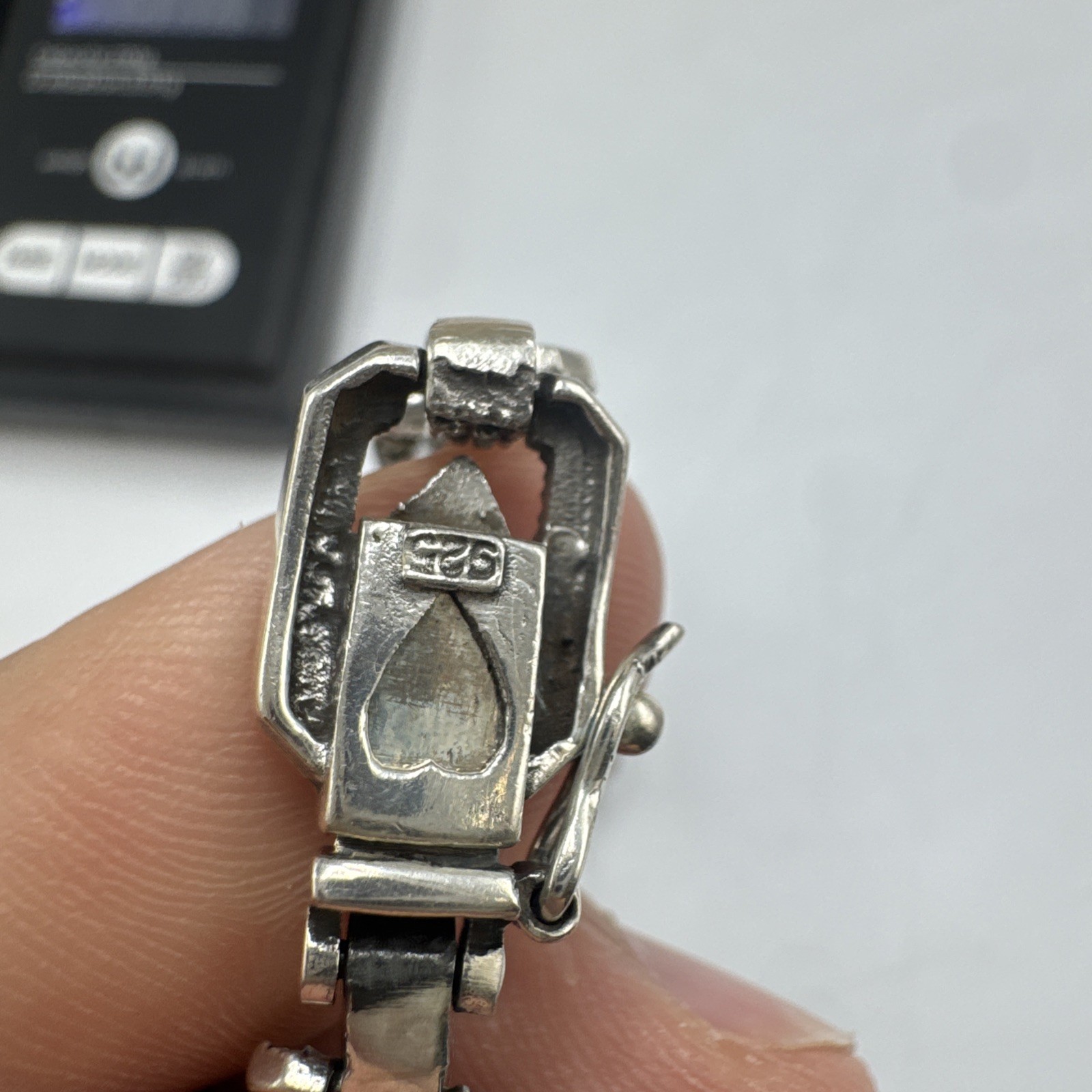 Fine Solid Silver Art Deco square link Marcasite … - image 5