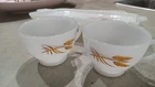2 Vintage Anchor Hocking Snack Set Golden Wheat Pattern Milk Glass 60s