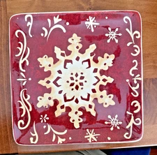 Certified International  Susan Winget 11 in Snowflake on Red Plate--Christmas