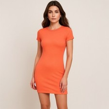 Shein Ribbed Orange Mini Bodycon Dress Medium