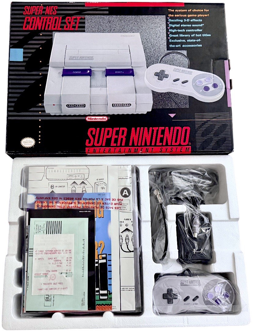 SUPER MINTY Nintendo SNES Control Set - COMPLETE IN BOX + 3 Games!