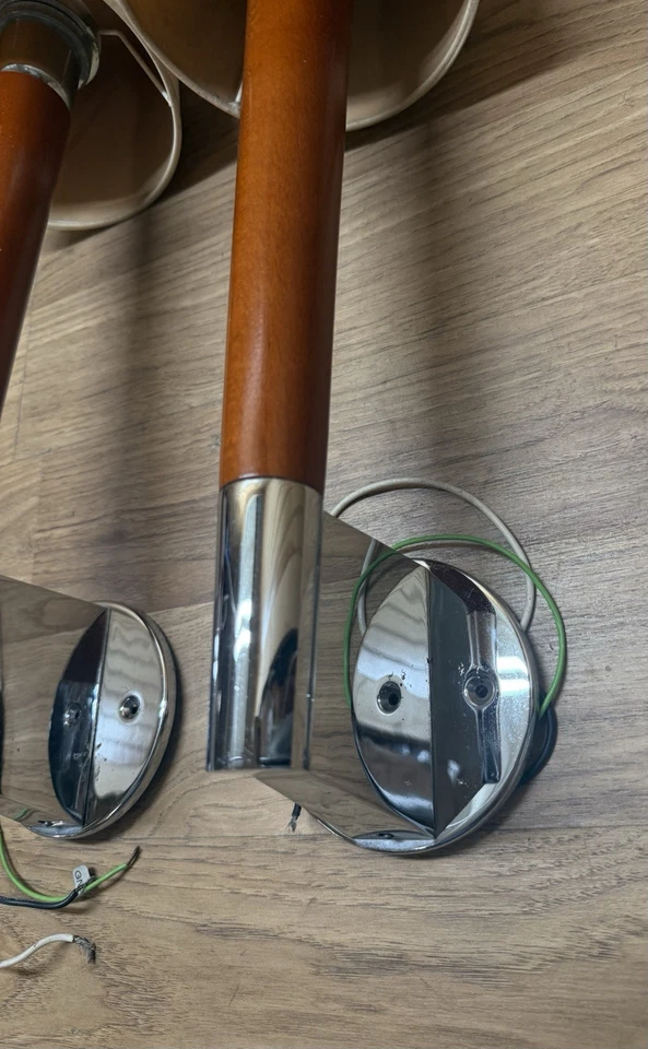Vintage Taller Uno Wall sconces Lamps 0551  23” tall Wood Stems / w Chrome Base - Image 4 of 4