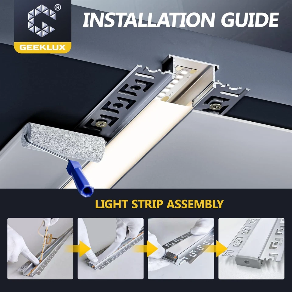 6 X Profilo LED per Cartongesso 1 M (Totale 6 M) Canalina Led per Barra Led, Ada - Immagine 3 di 4