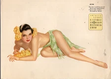 1943 Varga Girl Calendar Page for June- Original Hula Girl