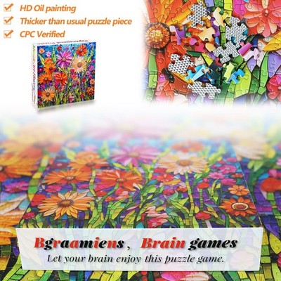Mosaic Art Flowers-1000 Pieces Puzzle for Adults, Stained Glass