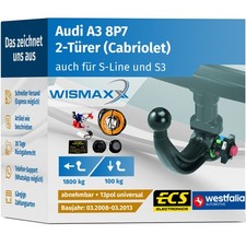 ANHÄNGERKUPPLUNG für Audi A3 Cabrio 08-13 abnehmbar WESTFALIA +13pol E-Satz ABE