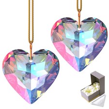 Colorful Heart Crystal Suncatchers 2pc 45mm Hanging Prisms for Windows