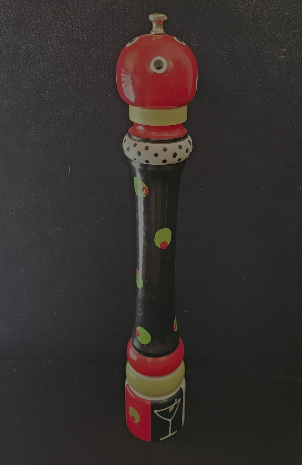Jessie Mac Signed Olive Pepper Mill Grinder 18" Tall Red Black Green White