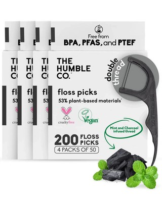 The Humble Co. Floss Picks (200 Count)   Plant Based Dental Floss Picks for S...