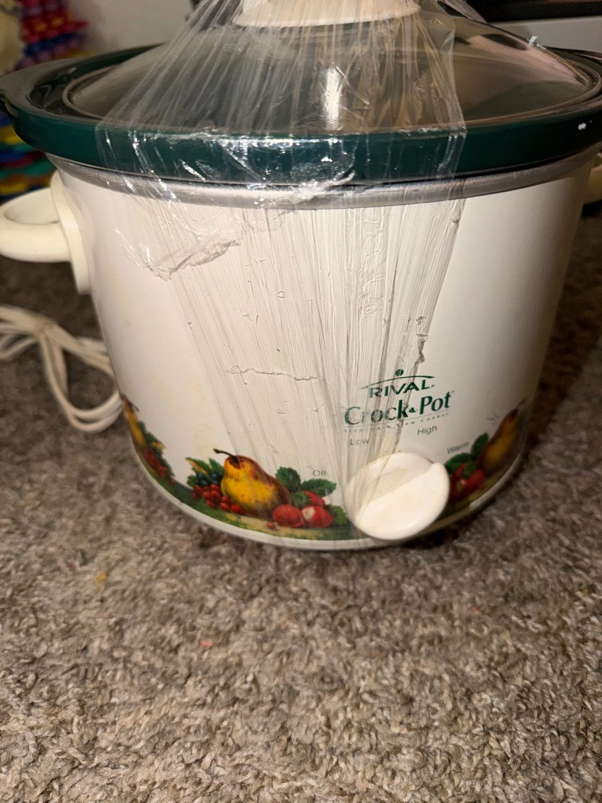 vintage Rival Crock-Pot slow cooker with a vegetable/garden motif