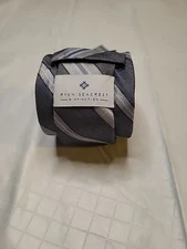 Ryan Seacrest Distinction Tie Silver Stripe Slim Silk 57"x3"
