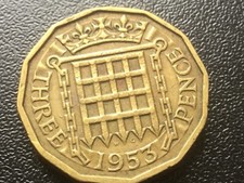 1953 Elizabeth II British threepenny - Brass  3d (Res. stk)