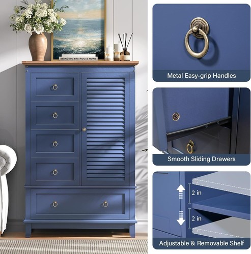 Farmhouse 5 Drawer Dresser for Bedroom,49" Tall Modern Dresser with Storage - Picture 3 of 8