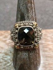 .925 Sterling Silver / 18k Gold And Smoky Quartz Ring Size 8