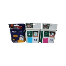 3 EMPTY Virgin Genuine Original HP11 Magenta, Cyan  Yellow Color Ink Cartridges