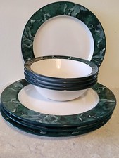 4 Origins Marble Stoneware Dinner Plates X 4 Green White  Marble Bowls Thailand 