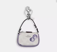 COACH Mini Nolita Bag Charm With Blueberry Print CR498🫐 Chalk/Light Violet