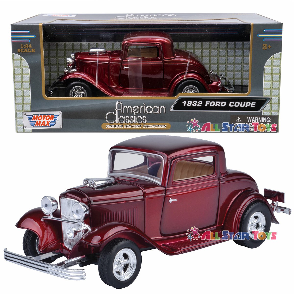 1932 FORD COUPE BURGUNDY 1:24 DIECAST MODEL CAR BY MOTORMAX 73251