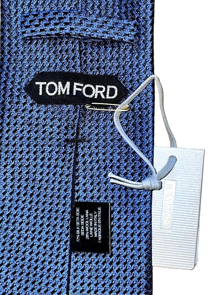 $280 NUEVO CON ETIQUETAS TOM FORD Azul Marino Geométrico Hombres 3.5" Tejido Seda Lana Cuello Corbata Italia Foto 4 de 4