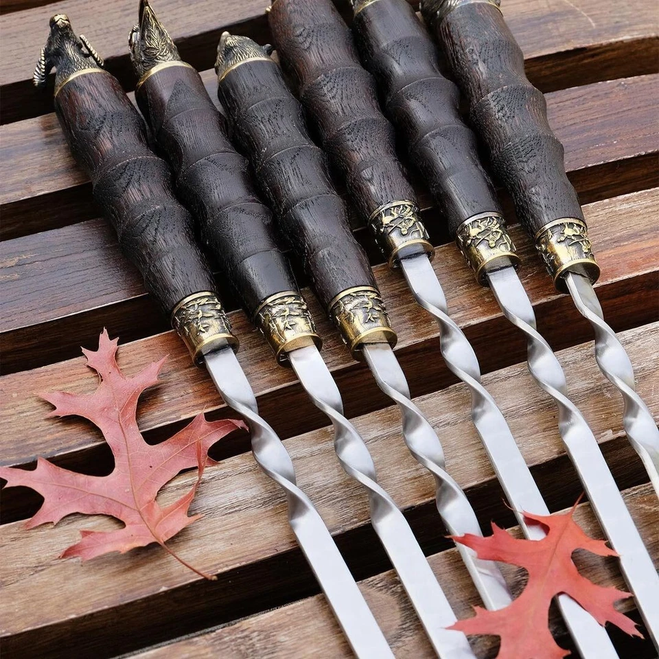 Premium handmade skewers set bronze animal heads decoration grill barbecue BBQ - Image 4 of 4