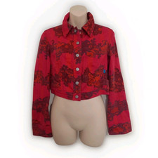 Vintage 90s Jeans de CHRISTIAN LACROIX Funky Print Cropped Denim Jacket 40 IT - 8 UK